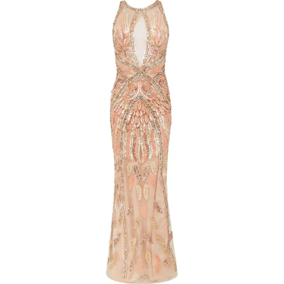 Fully embroidered gown with transparent details