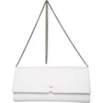 Smooth leather clutch with small logo detail and long chain shoulder strap