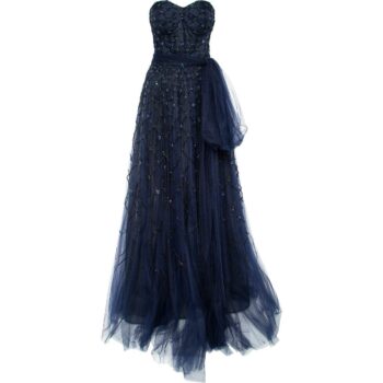 Tulle gown with corsage and pearl embroidery