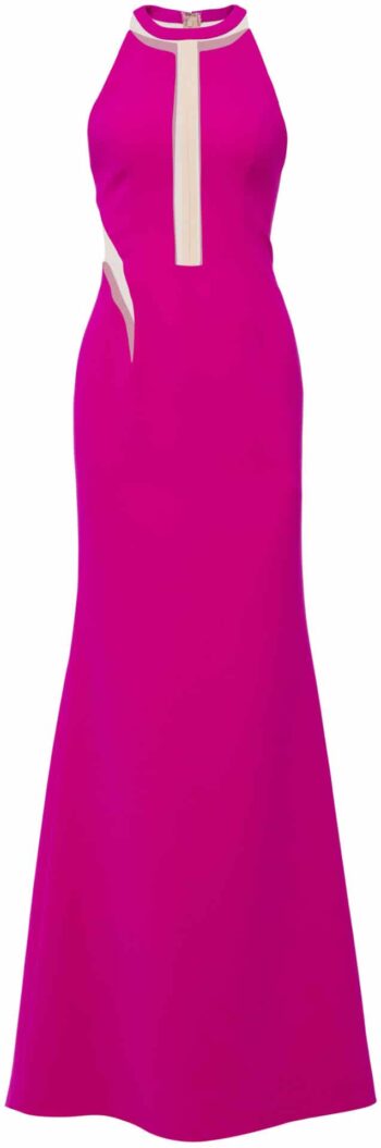 Figurbetontes, ärmelloses Abendkleid mit transparenten Netzinlays