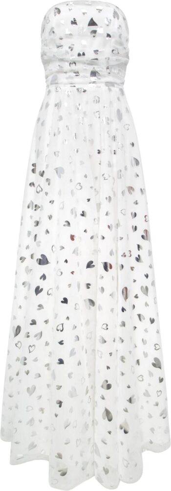 Korsagen-Brautkleid mit Herzmotivprint und semitransparentem Cape