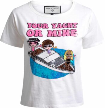 Handbesticktes T-Shirt mit Yachtmotiv