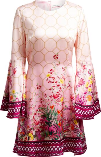 Kurzes Kleid mit Trompetenärmeln und floralem Musterprint