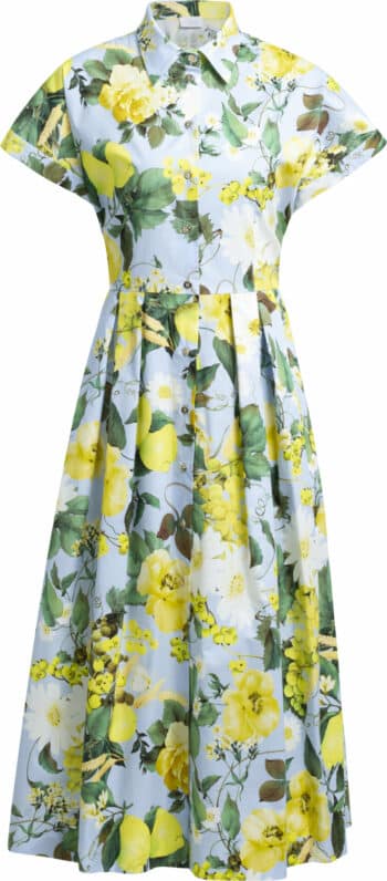 Wadenlanges Baumwollkleid mit floralem Musterprint und kurzem Arm