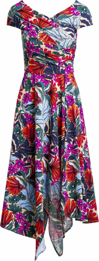 Asymmetrisches Midikleid mit floralem Musterprint